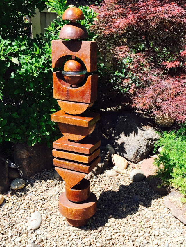 Outdoor Sculpture Totem in Cola Finish