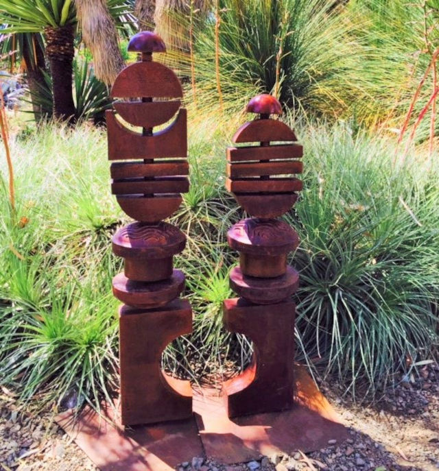 Outdoor Sculpture Totems in Cola Finish